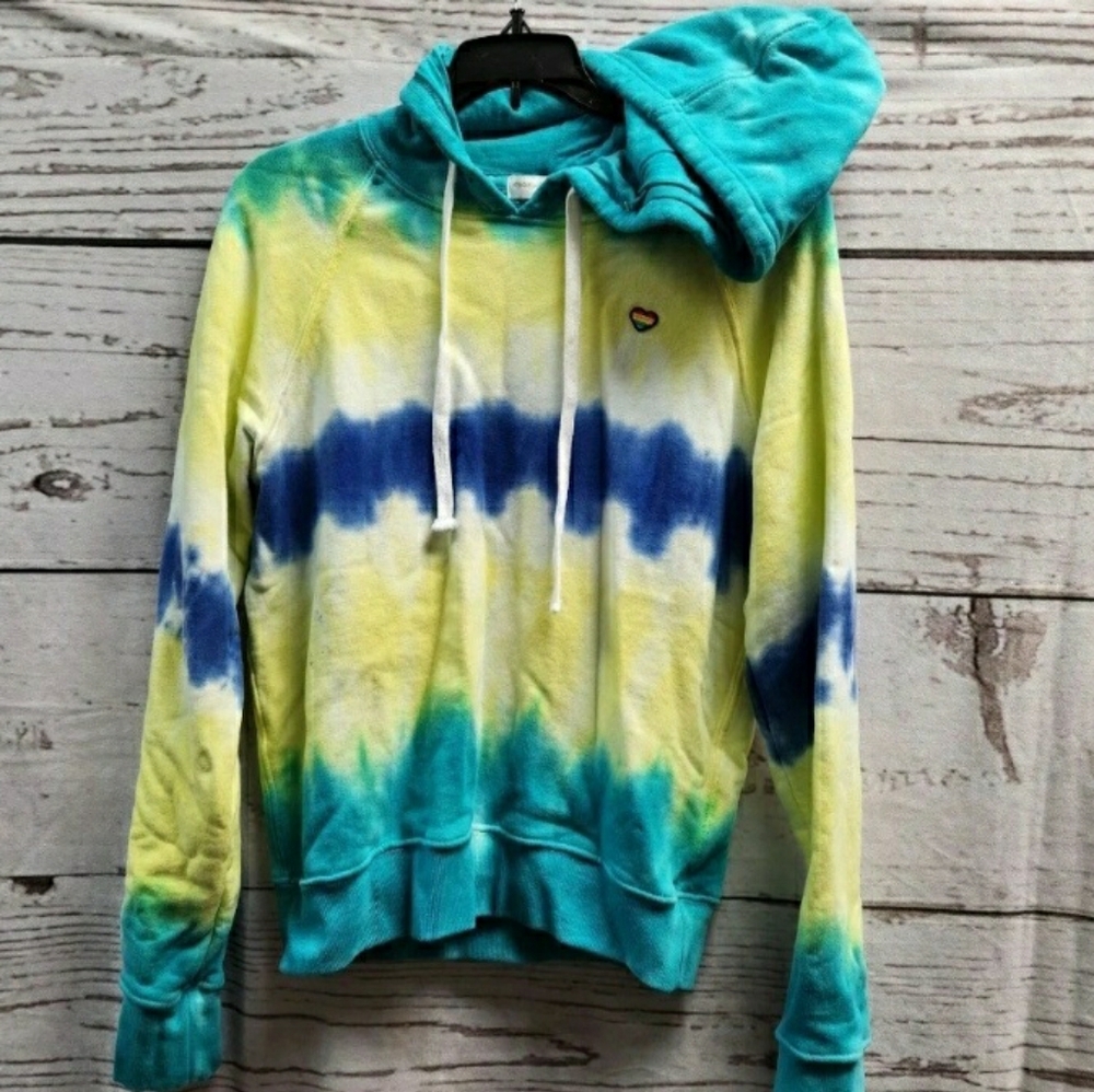 Spiritual Gangster XS women Tiedye Hoodie sweatshirt blue green yellow cotton